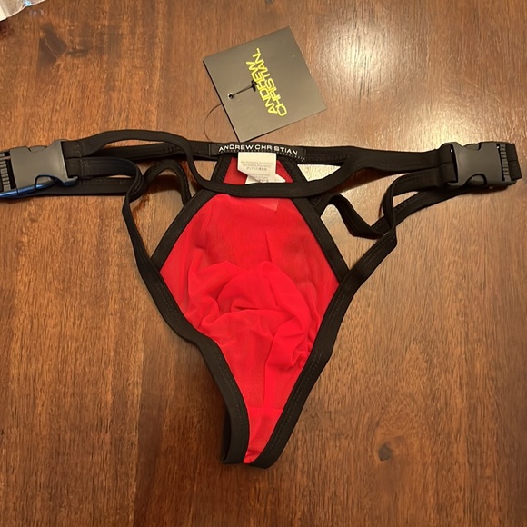 Andrew Christian Other - Andrew Christian Scarlet Sheer Buckle Thong